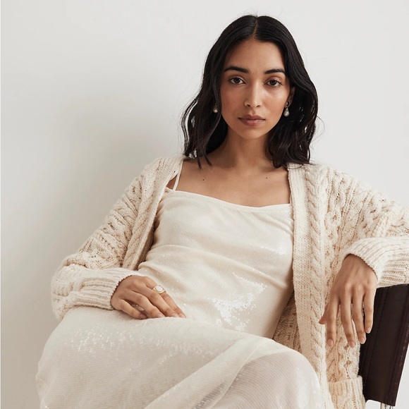 NEW WITH TAGS Madewell x Aimee Song Alabaster Cream Sequin Slip Maxi Dress 4 - Picture 4 of 11